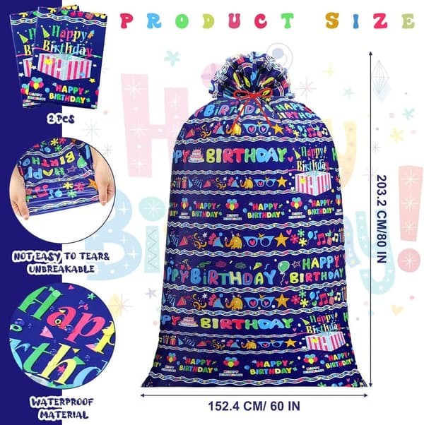 Extra Large Blue Gift Bags for Birthdays & Baby Showers