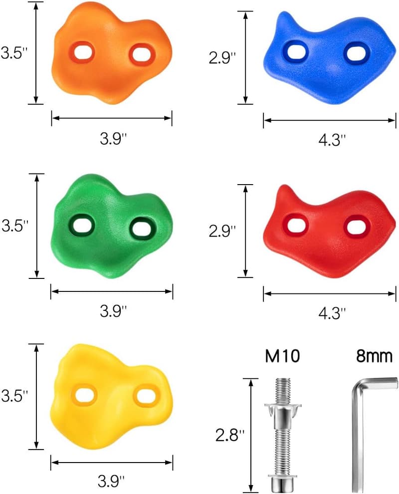 Kids' Multi-Color Rock Wall Climbing Holds Set with Hardware