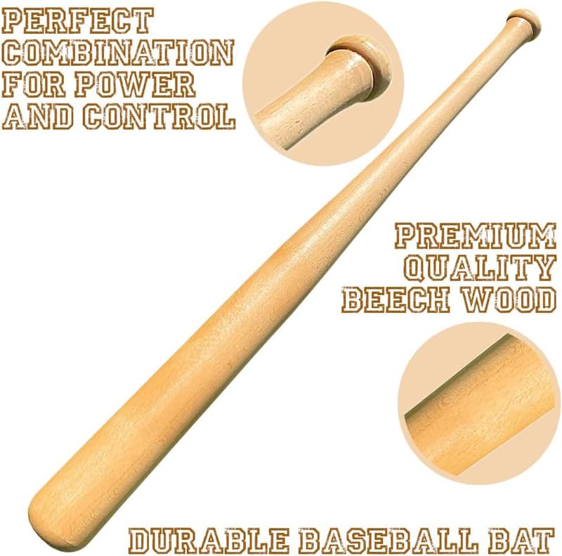 27-Inch Solid Beech Wood Baseball Bat for T-Ball & Training