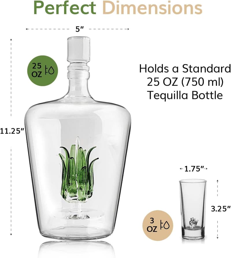 Handblown Agave Tequila Decanter & Shot Glass Set