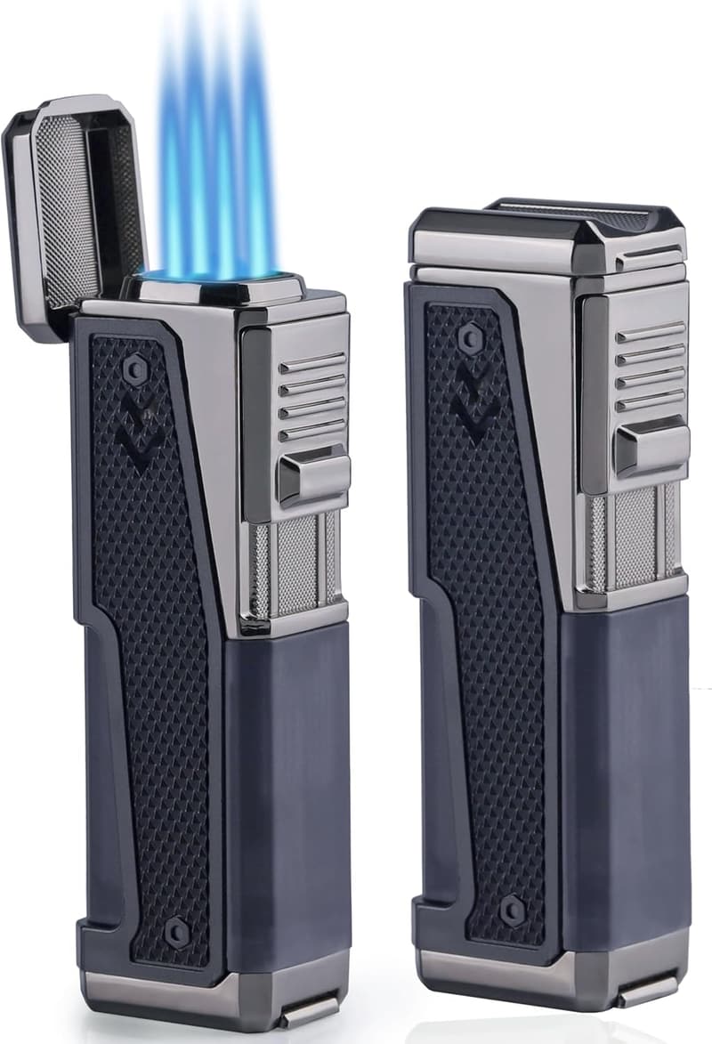 Quadruple Jet Flame Windproof Butane Lighter 2-Pack (Black)