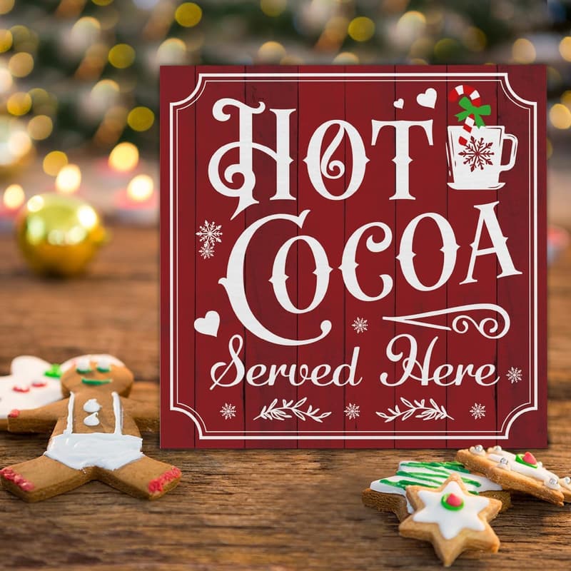Vintage Hot Cocoa Wooden Sign for Christmas Kitchen Decor 5x5 Inch