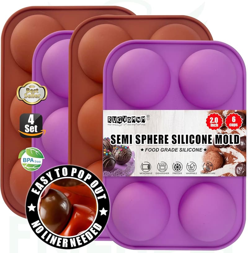 Silicone Hot Chocolate Bomb Mold Set - 4 Medium Half Sphere Molds