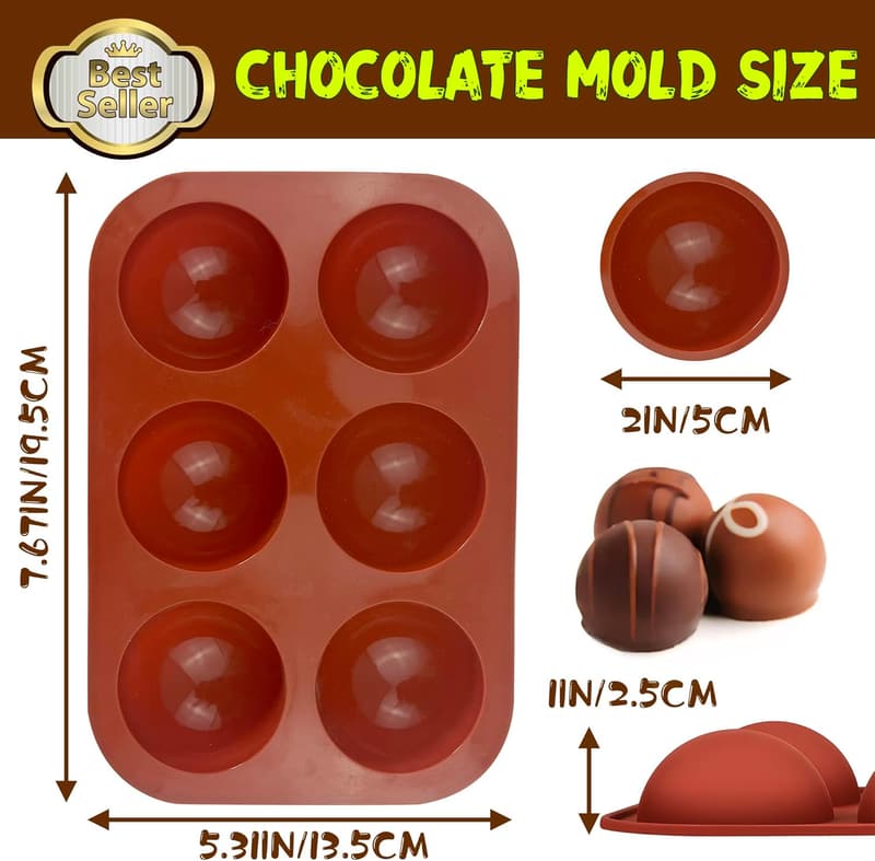Silicone Hot Chocolate Bomb Mold Set - 4 Medium Half Sphere Molds