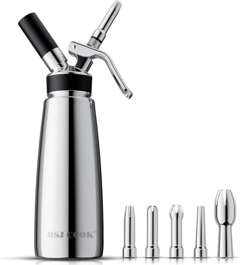 Professional Stainless Steel Whipped Cream Dispenser with Nozzles