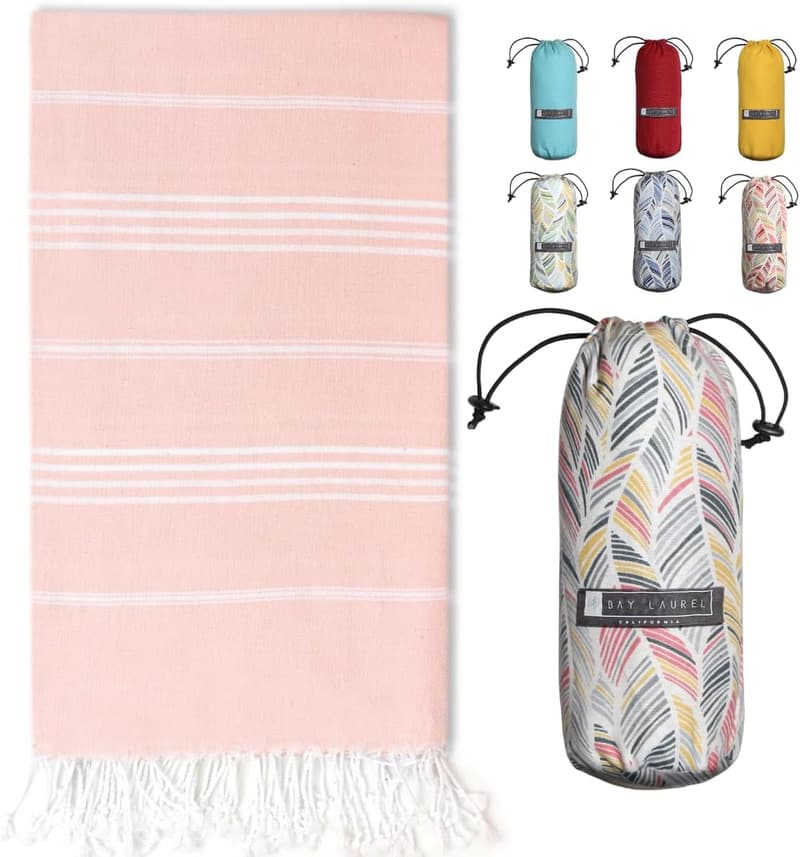 Turkish Beach Towel with Travel Bag - Quick Dry & Sand Free