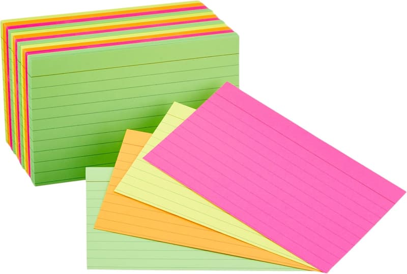 Assorted Neon 3x5 Inch Index Flash Cards - 300 Count