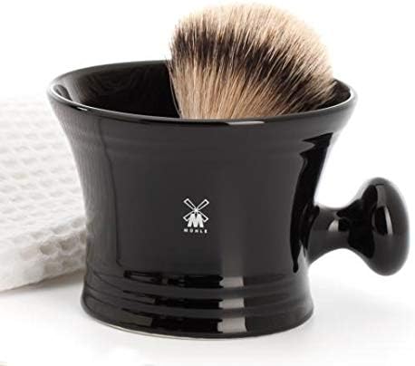 MÜHLE Black Porcelain Shaving Mug with Platinum Rim