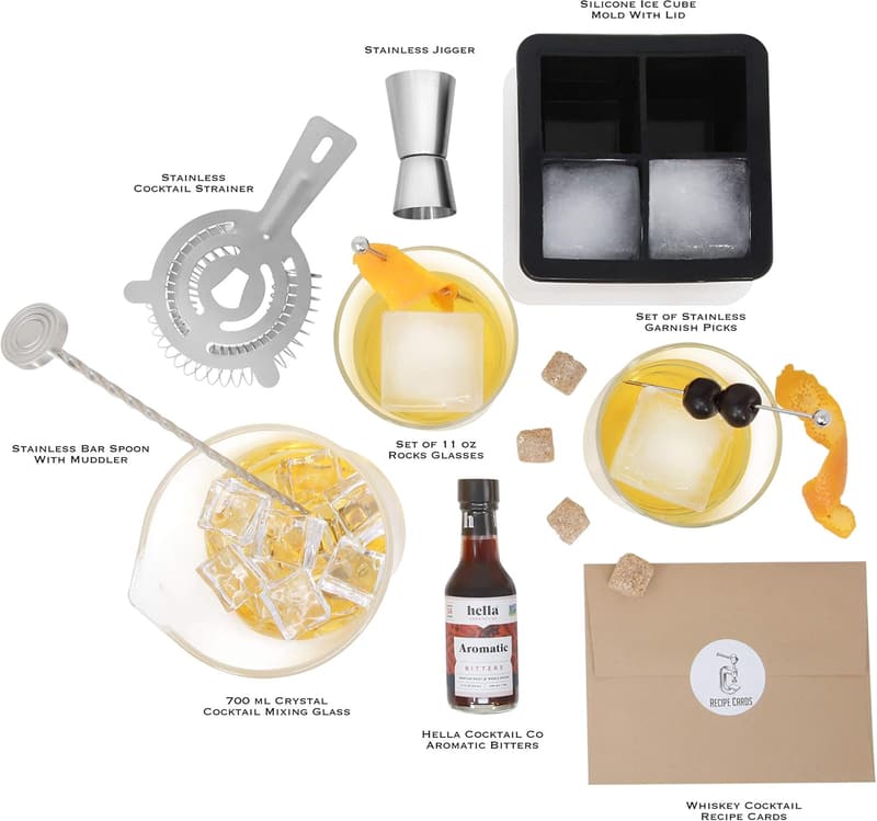 Whiskey Cocktail Kit: 750ml Mixing Glass & Essential Bar Tools