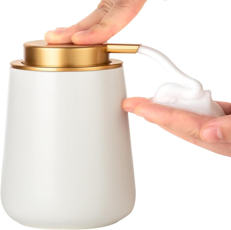 Modern Beige Ceramic Soap Dispenser with Easy-Press Pump