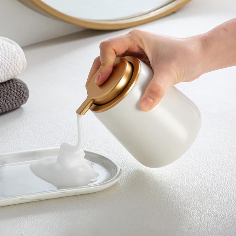 Modern Beige Ceramic Soap Dispenser with Easy-Press Pump