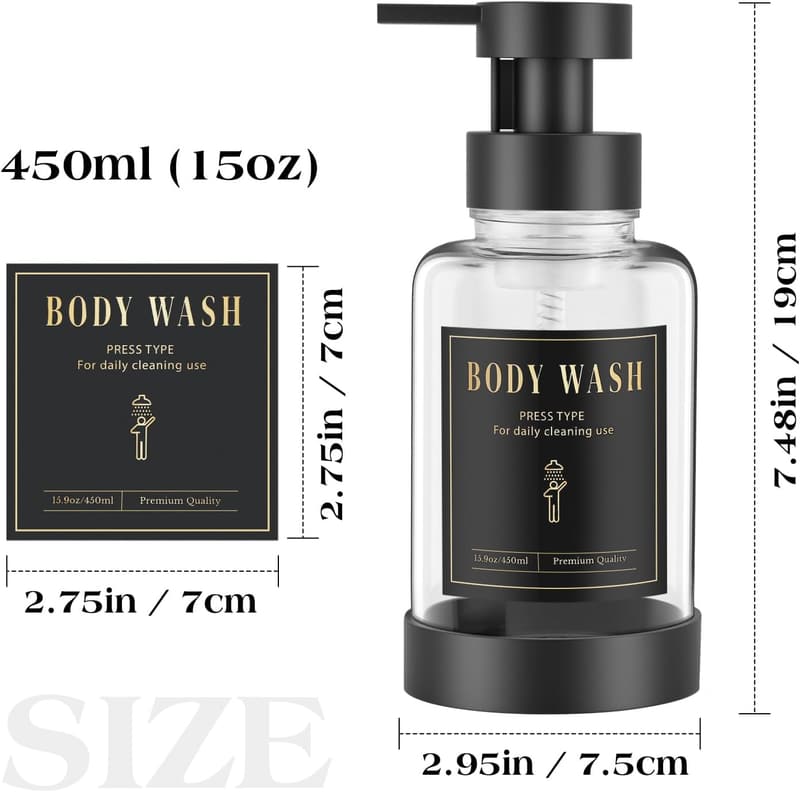 Clear Glass Foaming Soap Dispenser with 5 Labels - 15 Oz