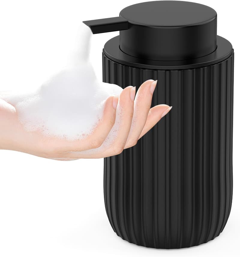 Matte Black Ceramic Soap Dispenser - 12 oz Refillable for Bathroom & Kitchen