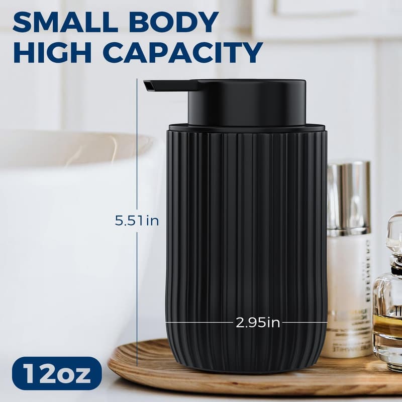 Matte Black Ceramic Soap Dispenser - 12 oz Refillable for Bathroom & Kitchen