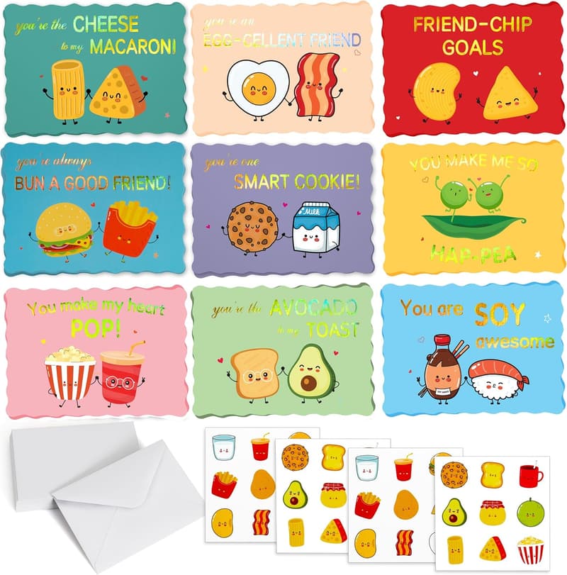 Valentine's Day Cards for Kids - 36 Pack Gold Foil Designs
