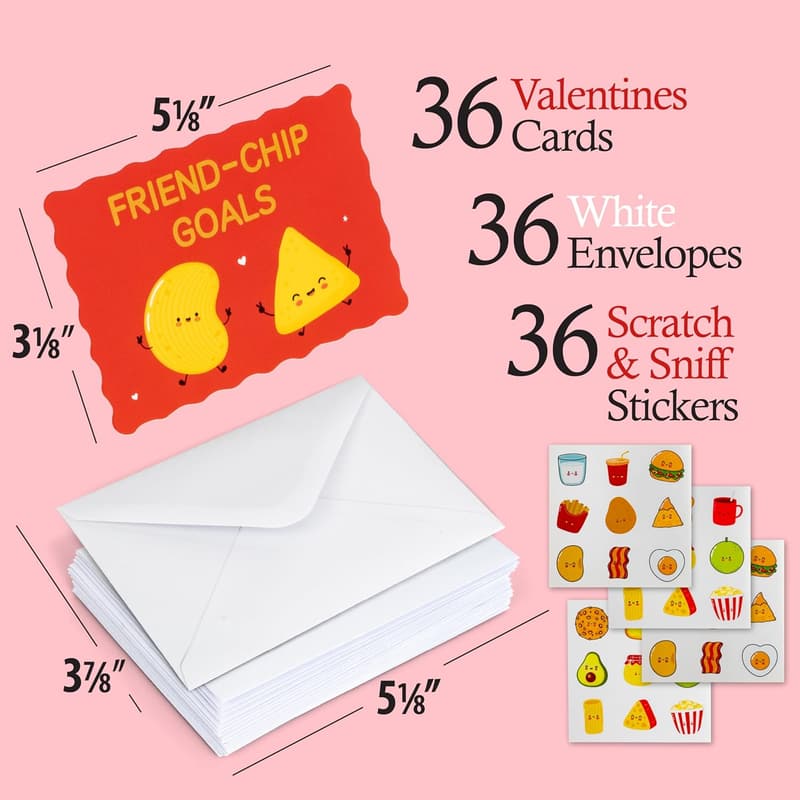 Valentine's Day Cards for Kids - 36 Pack Gold Foil Designs