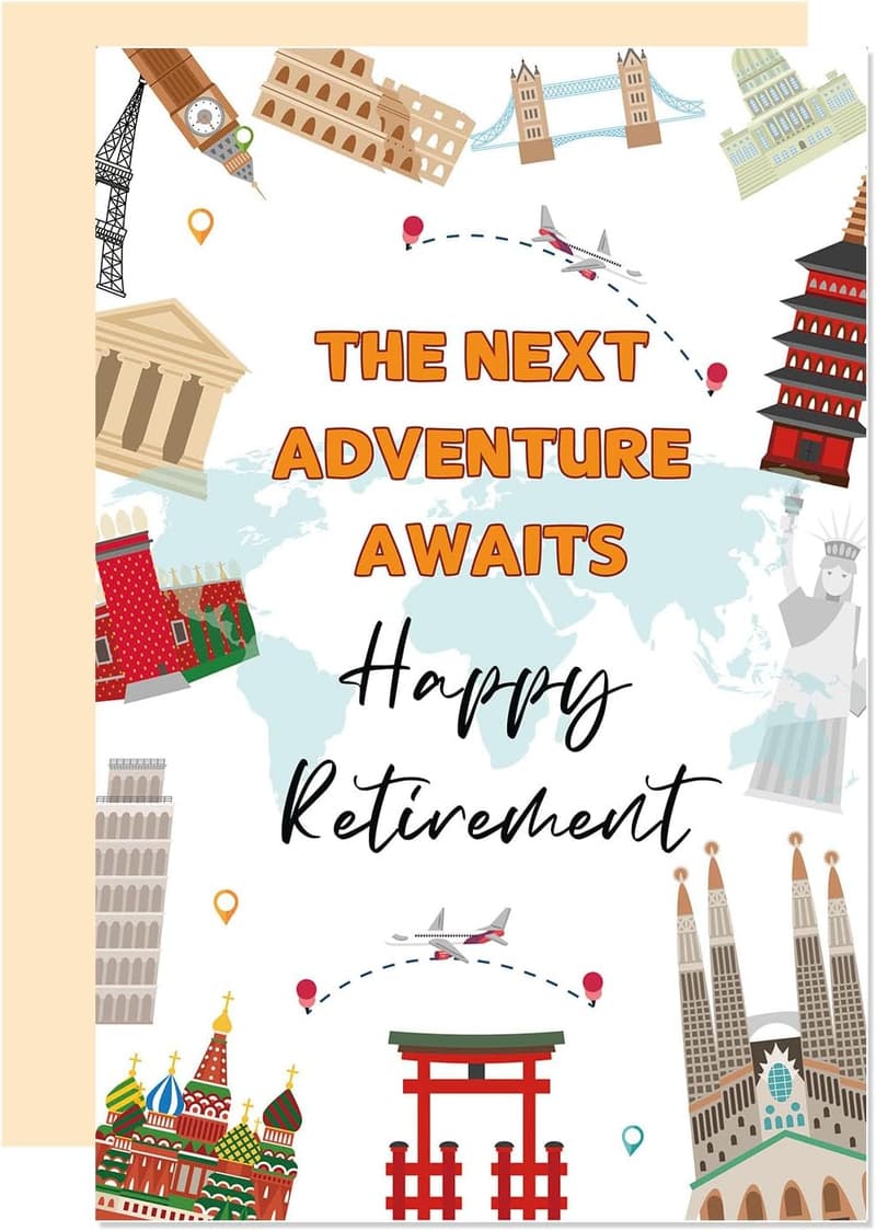Travel-Themed Happy Retirement Card for Friends & Colleagues