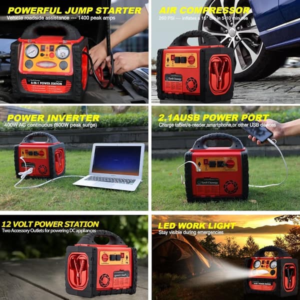 Portable 1800 Amp Car Jump Starter & Air Compressor