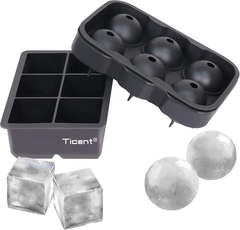 Silicone Ice Cube Trays Set - Sphere & Square Molds for Cocktails