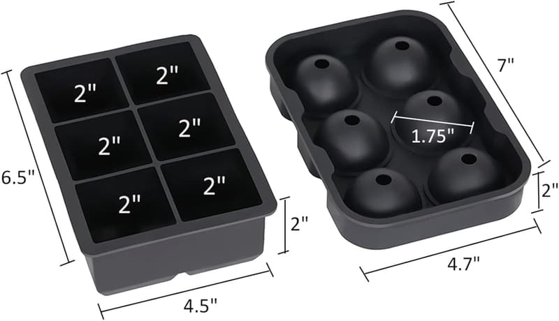 Silicone Ice Cube Trays Set - Sphere & Square Molds for Cocktails