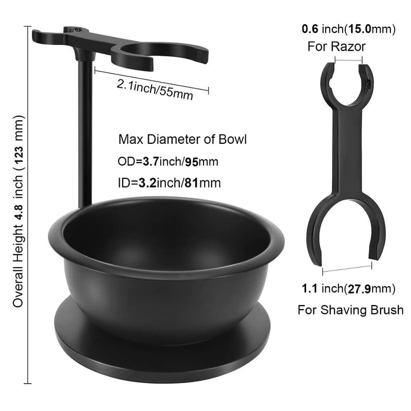 Men's Grooming Kit: Matte Black Shaving Stand with Brush & Bowl
