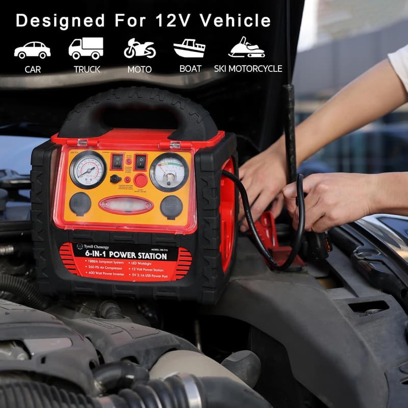 Portable 1800 Amp Car Jump Starter & Air Compressor