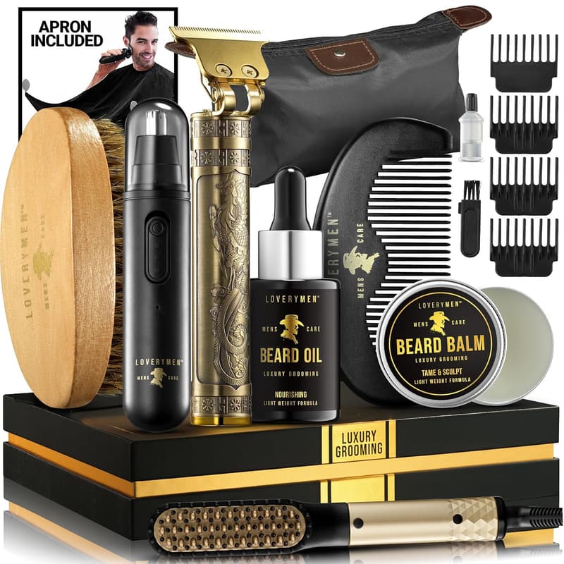 Men's Grooming Beard Care Kit - 15pc Set with Trimmer & Balm