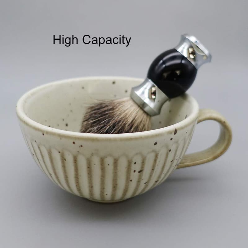Large Capacity Ceramic Shaving Bowl - Off-White Retro Design