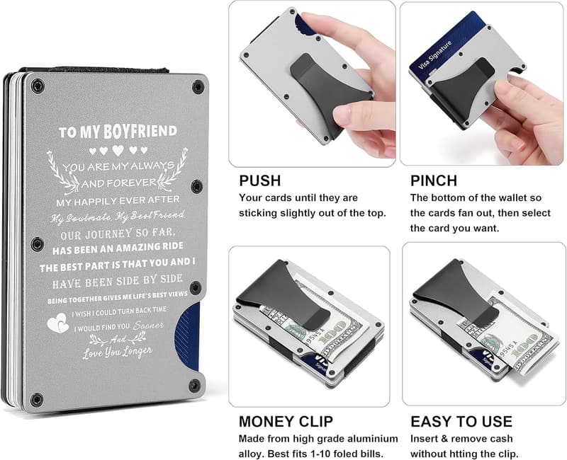 Minimalist Engraved Aluminum Wallet for Men - Personalized Gift