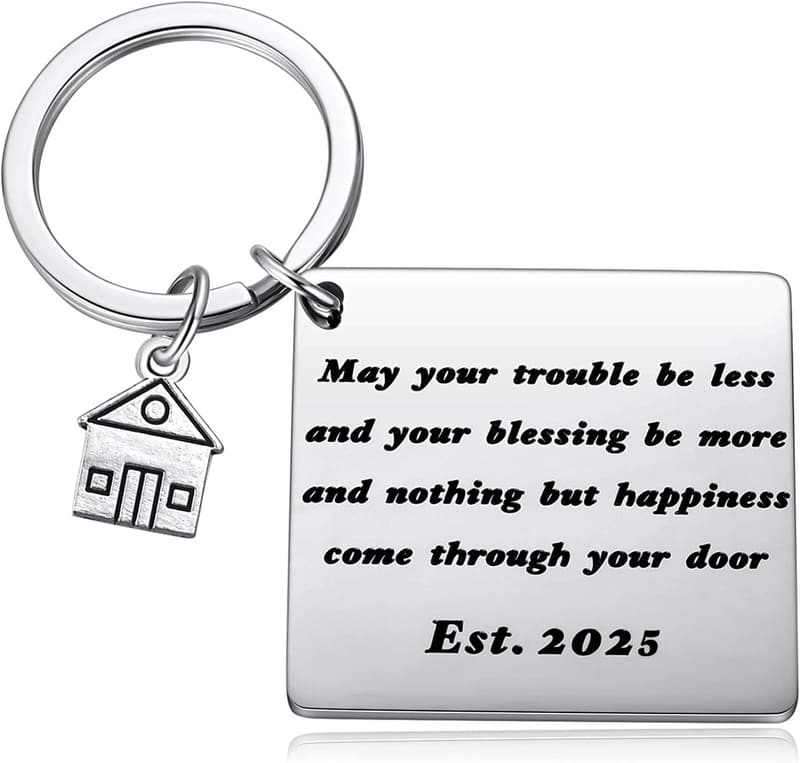 New Home Keychain Gift for Homeowners - Silver Keyring