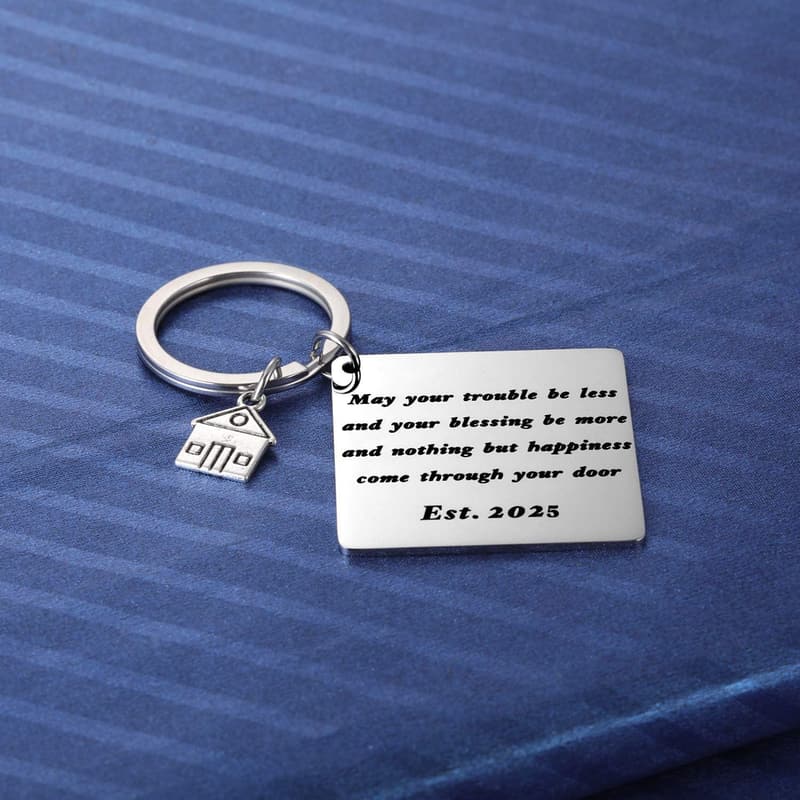 New Home Keychain Gift for Homeowners - Silver Keyring