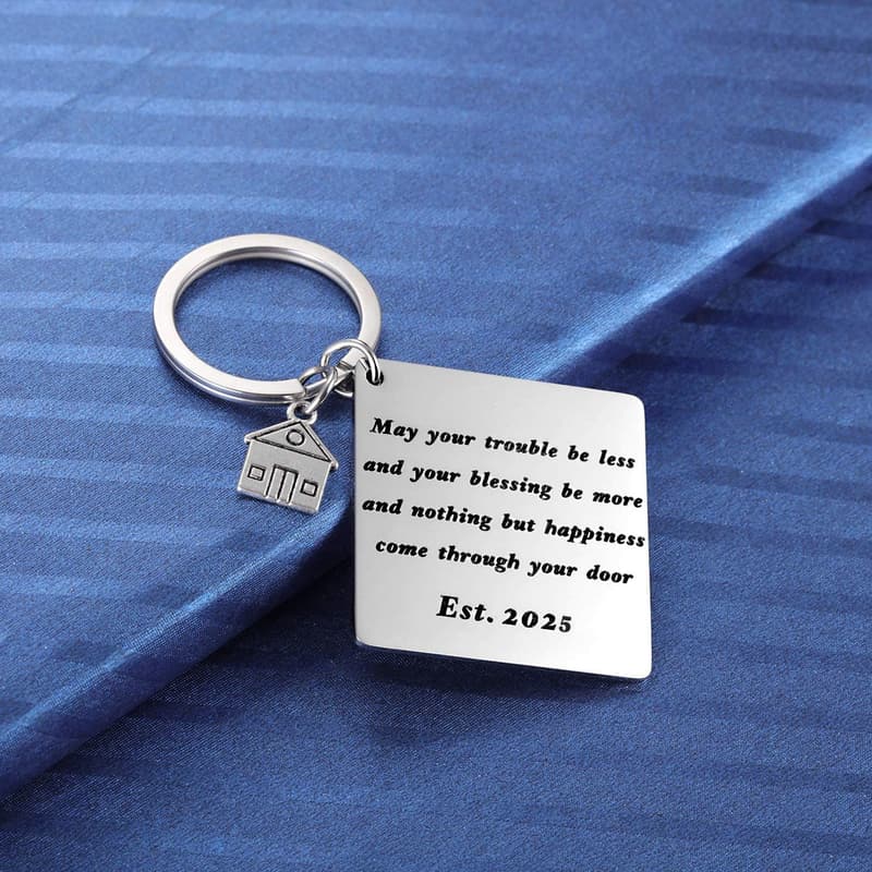 New Home Keychain Gift for Homeowners - Silver Keyring