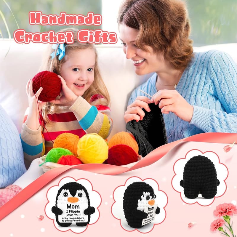 Handmade Crochet Penguin Gift for Mom's Birthday
