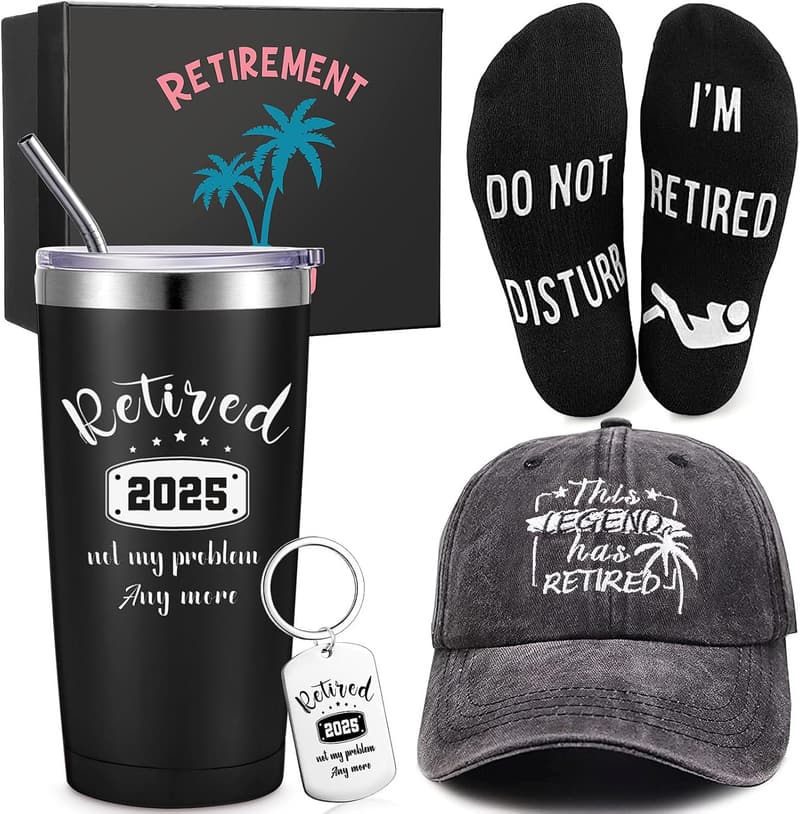 Retirement Gift Set for Men - Cup, Cap, Socks, Keychain