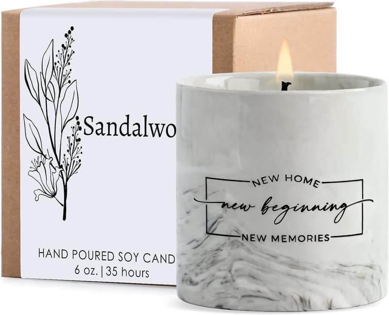 Housewarming Gift - 6oz Sandalwood Scented Candle for New Home