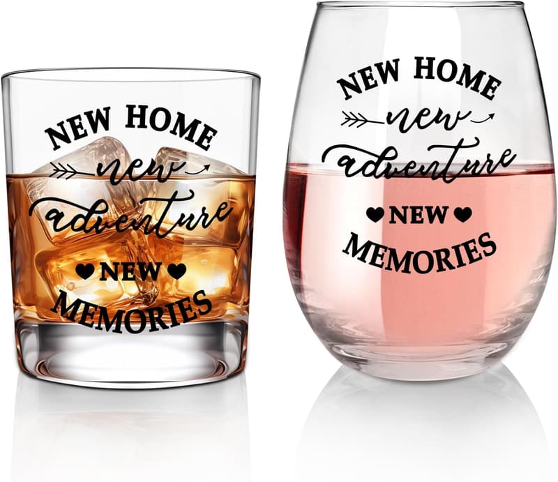 Housewarming Gift Set: Wine & Whiskey Glasses for New Homeowners
