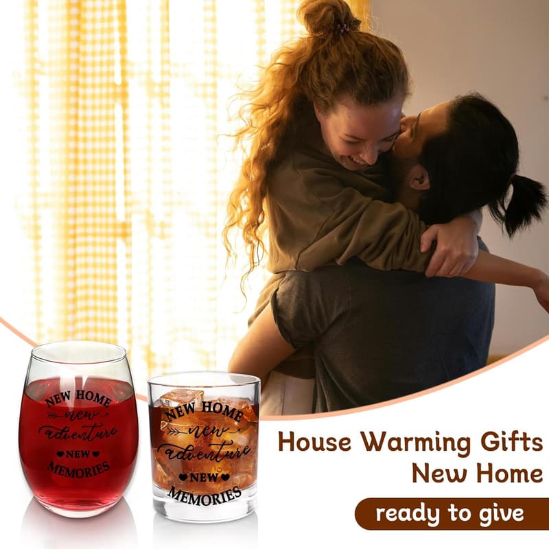 Housewarming Gift Set: Wine & Whiskey Glasses for New Homeowners