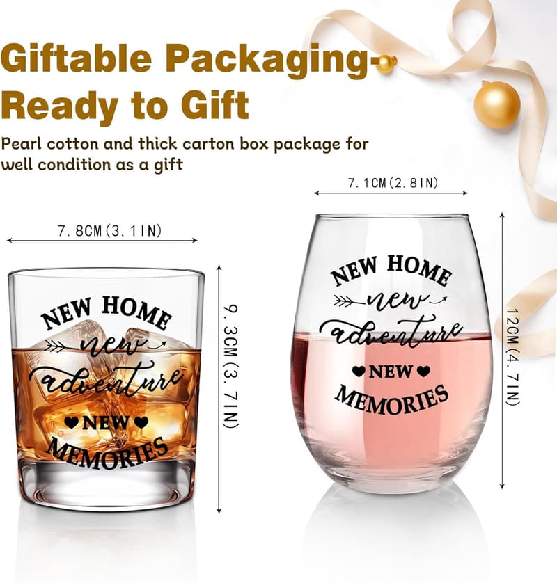 Housewarming Gift Set: Wine & Whiskey Glasses for New Homeowners