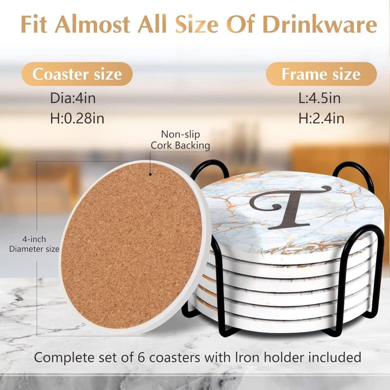 Personalized Marble Coasters Set for Housewarming Gifts