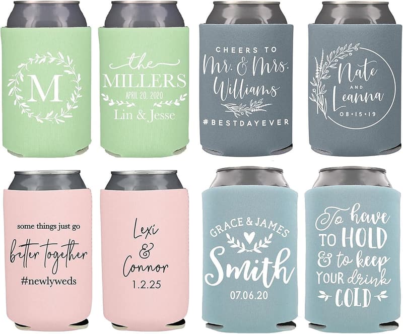 Personalized Wedding Can Coolers - Customized Monogram Favors