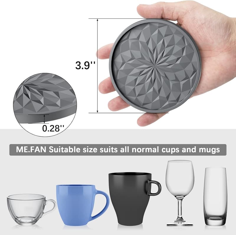 Silicone Drink Coasters with Holder - 6 Pack, Non-Slip Black