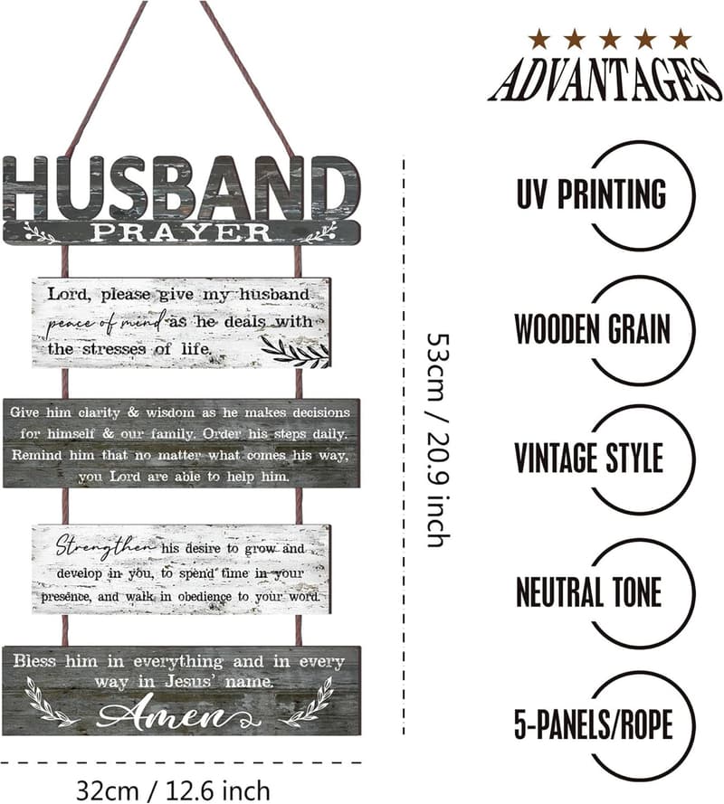 Inspiring Rustic Wall Sign for Husband - 5-Piece Christian Decor