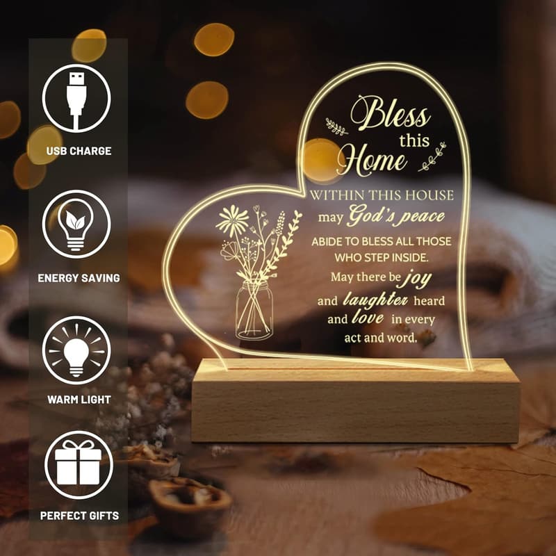 New Home Housewarming Gift: Engraved Christian Acrylic Night Light