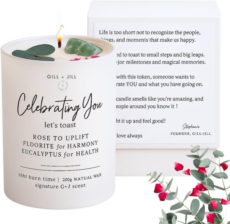 Birthday Gift - Natural Soy Wax Scented Candle with Rose & Eucalyptus