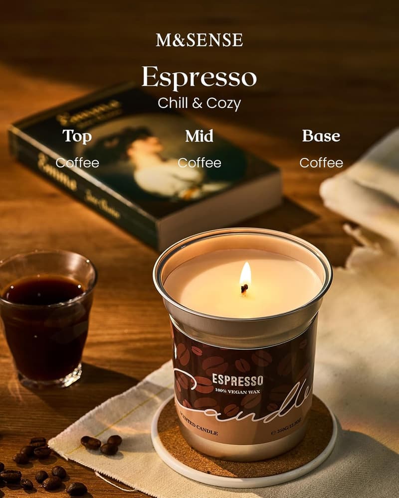 Espresso Scented Soy Candle - Vegan Aromatherapy, 12.7oz
