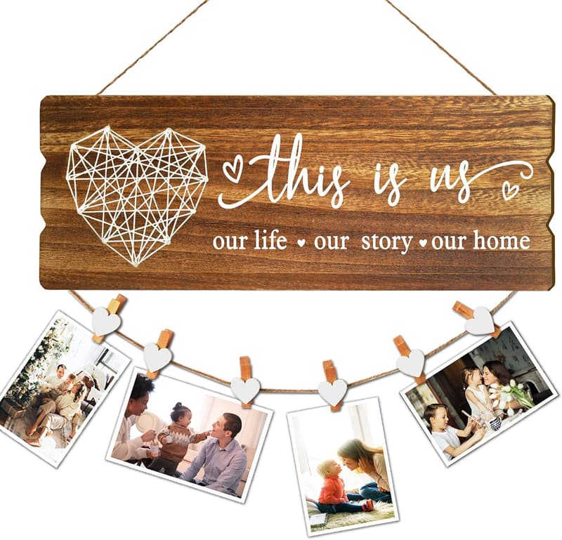 Housewarming Sign Decor - Rustic Wall Hanging Frame with Clips