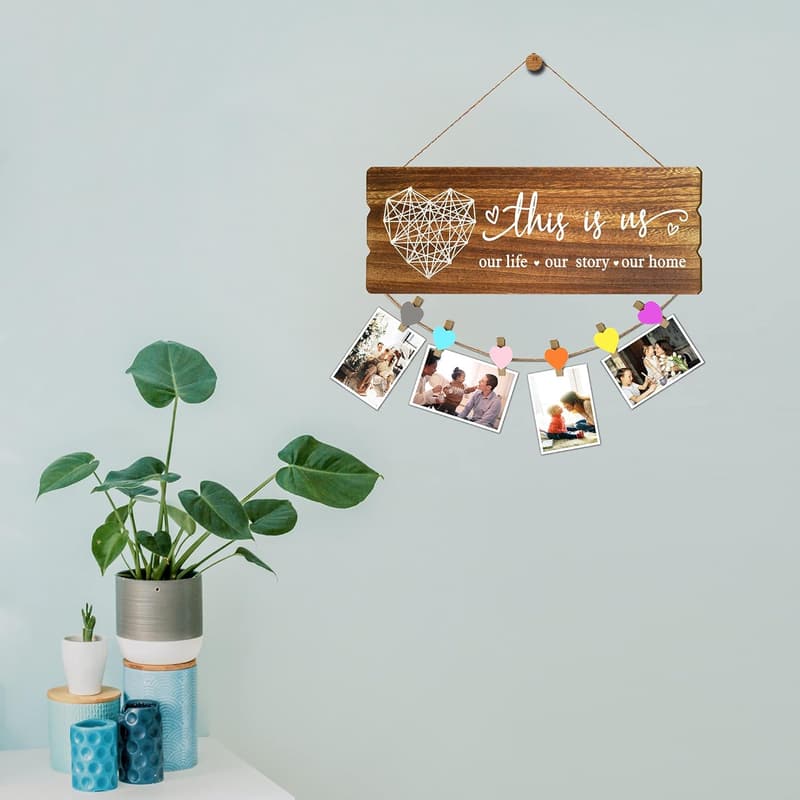 Housewarming Sign Decor - Rustic Wall Hanging Frame with Clips