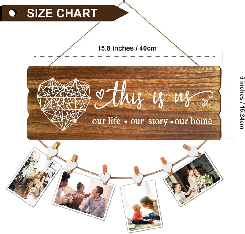 Housewarming Sign Decor - Rustic Wall Hanging Frame with Clips