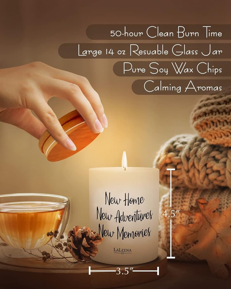 Housewarming Scented Candle - 14 oz Organic Soy Wax, Lavender