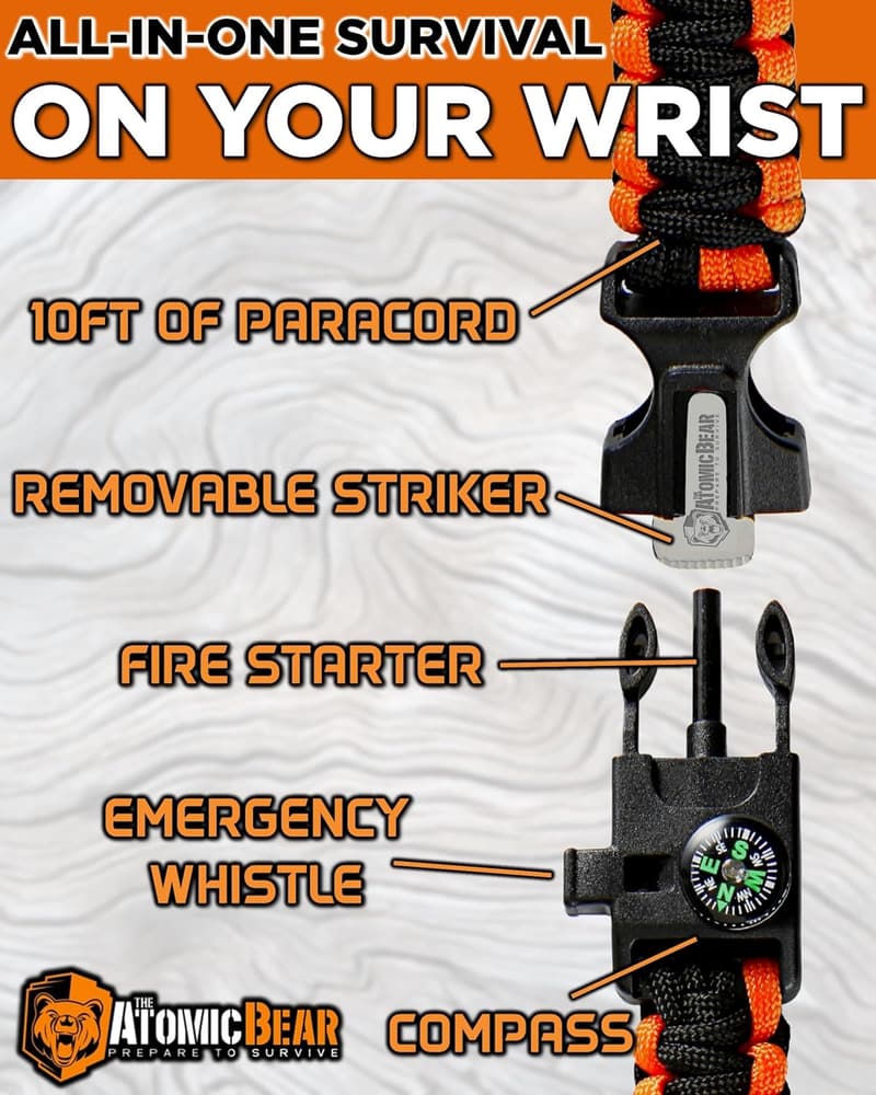 Adjustable Paracord Bracelet Set with Fire Starter & Whistle